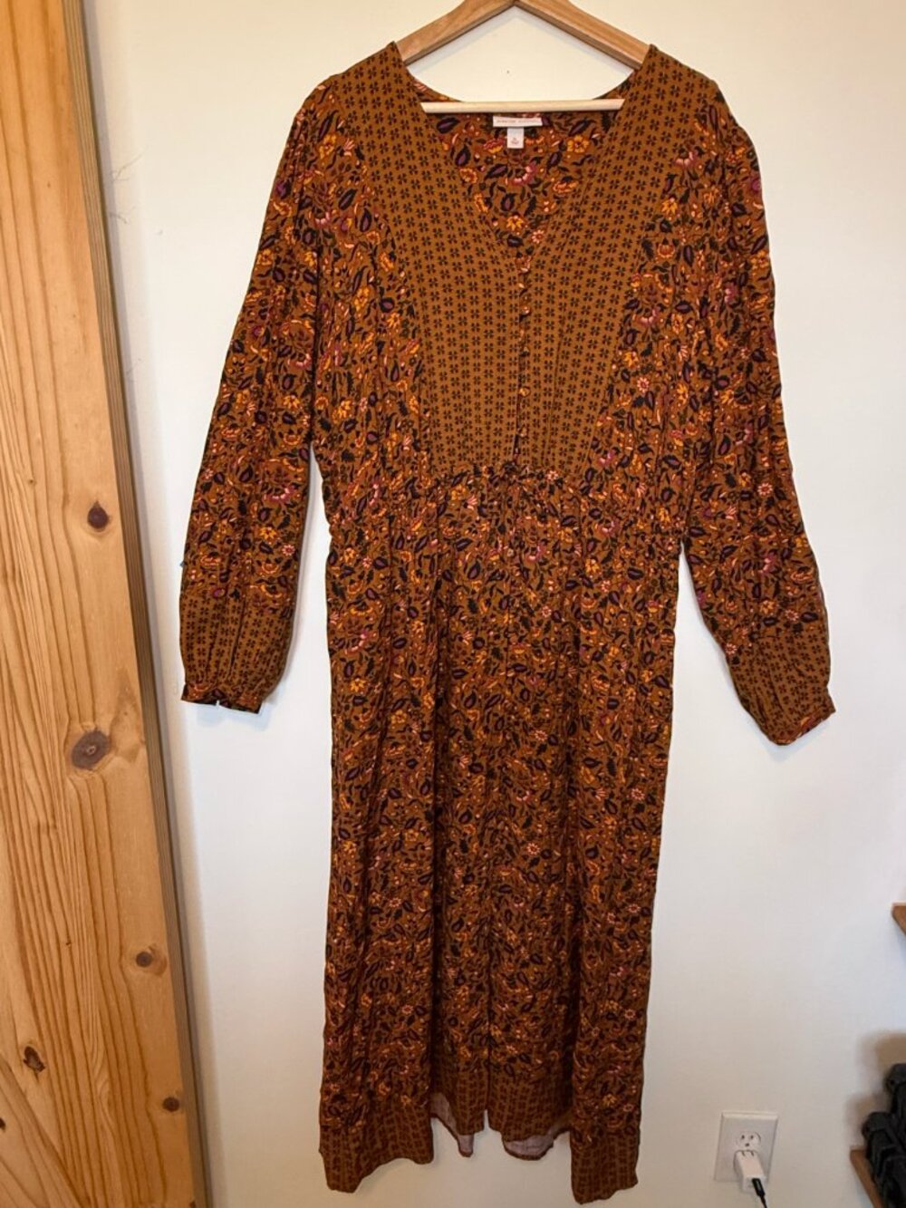 Knox Rose Rust Floral Long Sleeve Boho Maxi Dress – XL